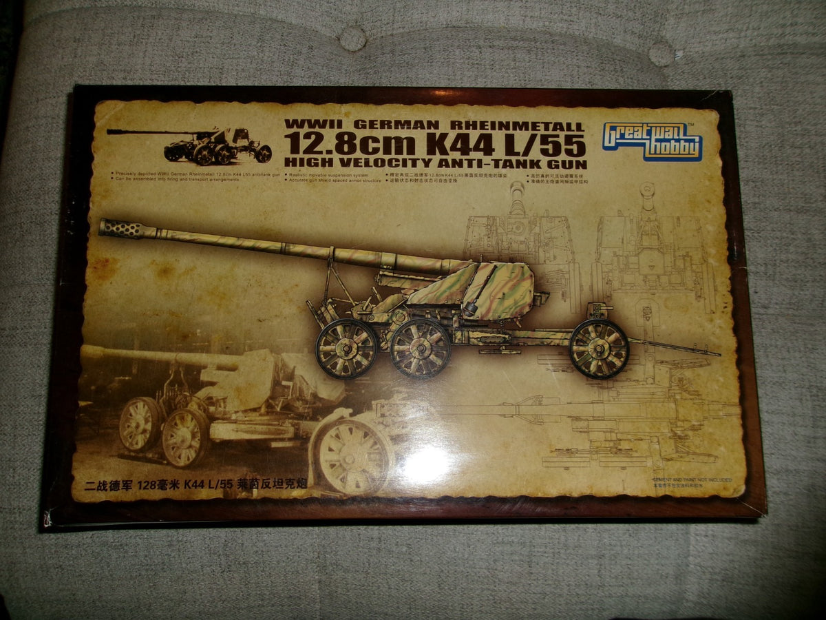 GWH WWII German Rheinmetall 12.8cm K44 Anti Tank Gun 1/35 #L3523 Plastic Model
