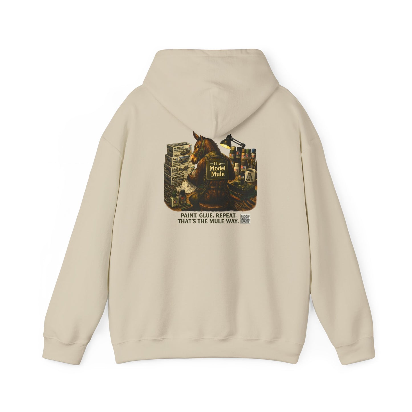 Model Mule Hobbyist Hoodie — 'Paint. Glue. Repeat.' Scale Model Builder Sweatshirt