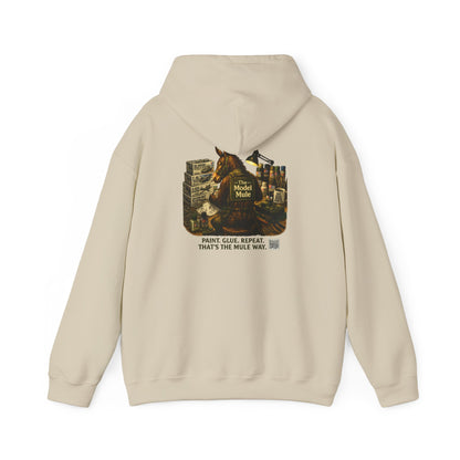 Model Mule Hobbyist Hoodie — 'Paint. Glue. Repeat.' Scale Model Builder Sweatshirt