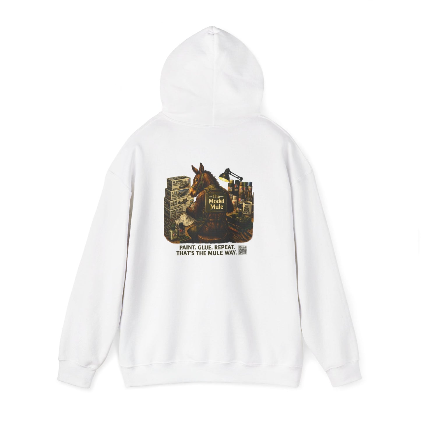 Model Mule Hobbyist Hoodie — 'Paint. Glue. Repeat.' Scale Model Builder Sweatshirt