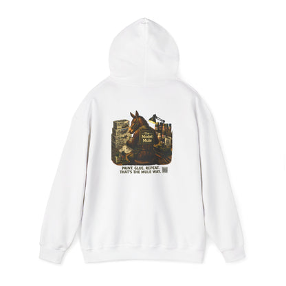 Model Mule Hobbyist Hoodie — 'Paint. Glue. Repeat.' Scale Model Builder Sweatshirt