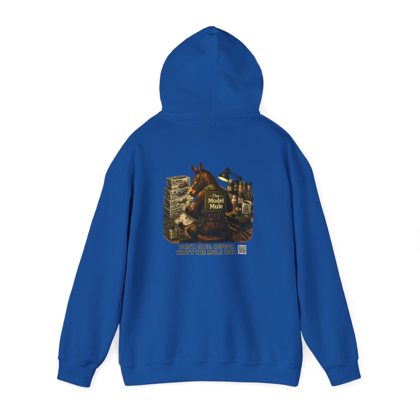 Model Mule Hobbyist Hoodie — 'Paint. Glue. Repeat.' Scale Model Builder Sweatshirt