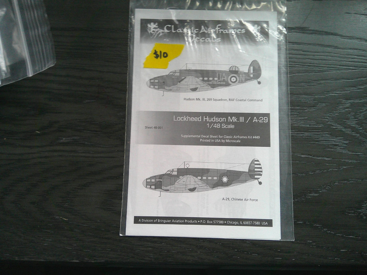 Classic Airframes Decals Lockheed Hudson Mk.III A-29    1/48 Decals #48-001