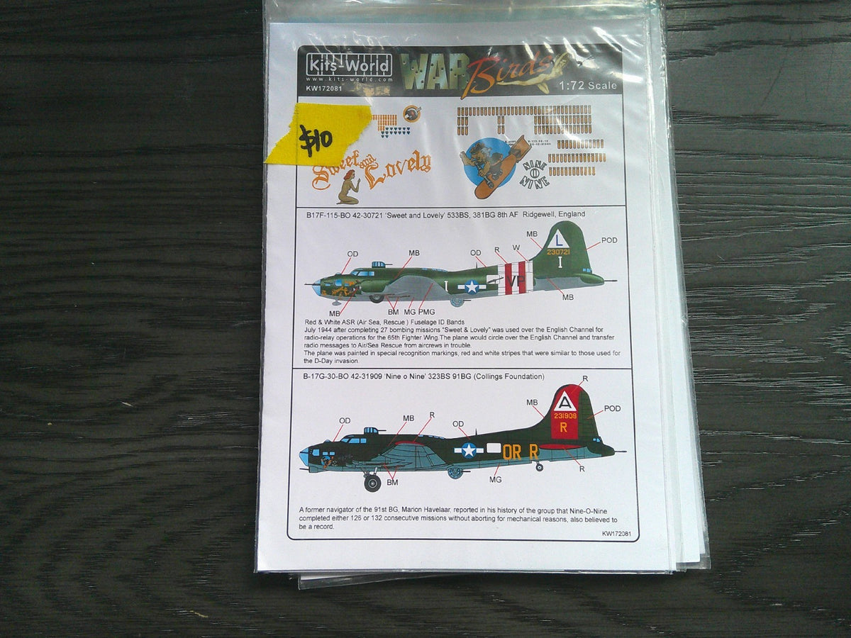 Lifelike Decals Kits World War Birds  B17-115-BO Decal 1/72 #KW172081