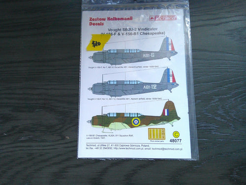 Techmod Vought SB2U-2 Vindicator V-156F & V156 Chesapea ke Decal   1/48 #48077