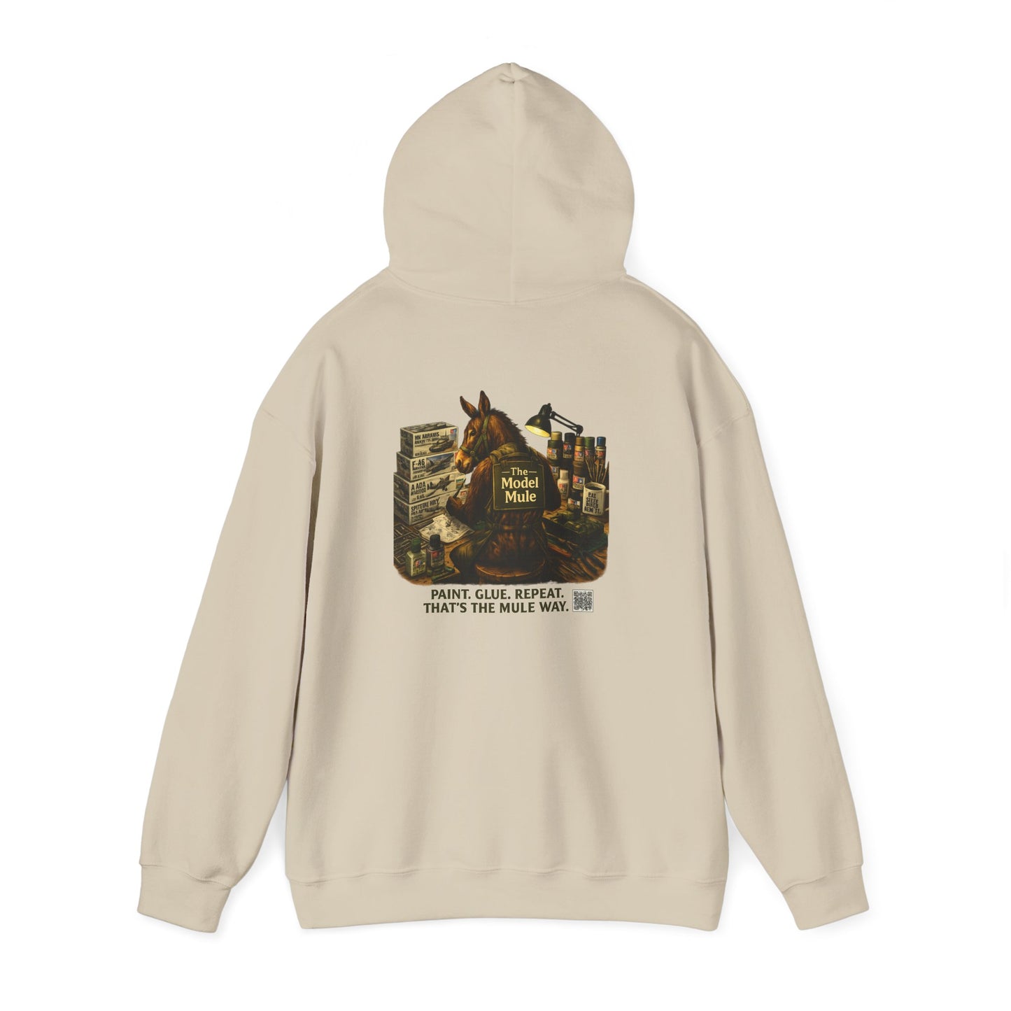 Model Mule Hobbyist Hoodie — 'Paint. Glue. Repeat.' Scale Model Builder Sweatshirt
