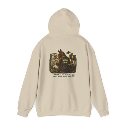 Model Mule Hobbyist Hoodie — 'Paint. Glue. Repeat.' Scale Model Builder Sweatshirt