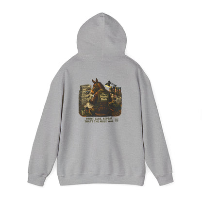Model Mule Hobbyist Hoodie — 'Paint. Glue. Repeat.' Scale Model Builder Sweatshirt